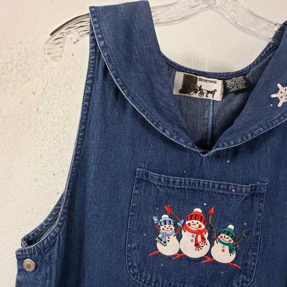 Shipshe Women's Denim Blue Jean Diamond Studded Split Side Embroidered Dress - Picture 3 of 15